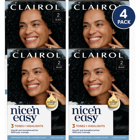 Clairol Nice'n Easy Black 2 Hair Color 4 Pack with oil-infused formula for natural color