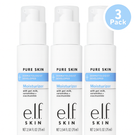 e.l.f. Pure Skin Moisturizer 2.54 fl oz 3 Pack bottles displayed together for skincare routine