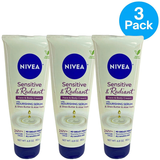 NIVEA Sensitive and Radiant Face and Body Cream 6.8oz 3 Pack New