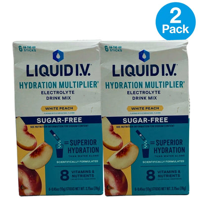 Liquid I.V. Hydration Multiplier White Peach Sugar-Free 6 Sticks 2 Pack New