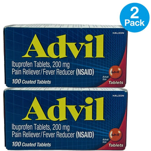 Advil Pain Reliever Fever Reducer Ibuprofen 200 mg 100 Coated Tablets 2 Pack New