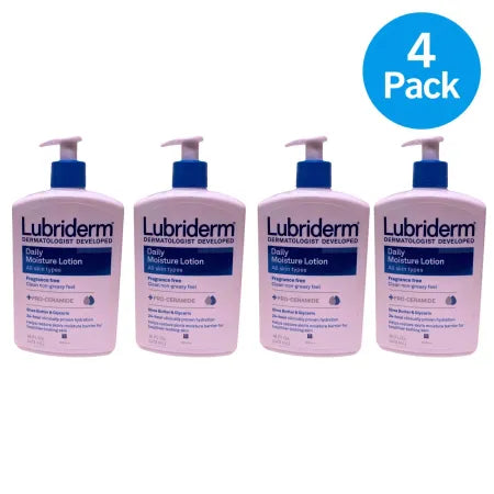 Lubriderm Daily Moisture Body Lotion Fragrance Free 16 Fl Oz bottles in 4-pack bundle