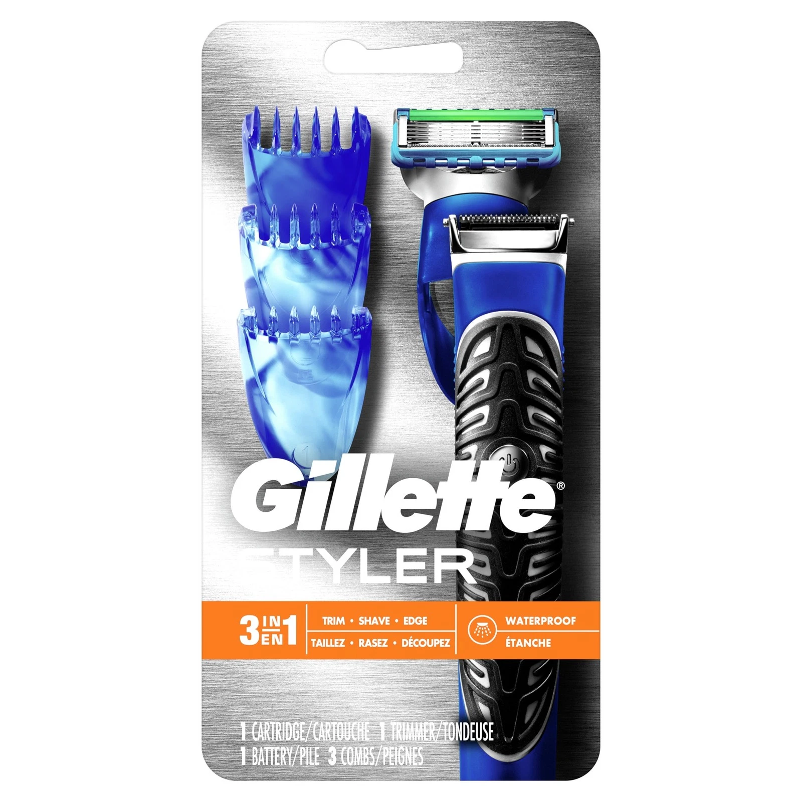 Gillette Styler 3-in-1 Trimmer Razor with 3 Combs - 1 Pack New