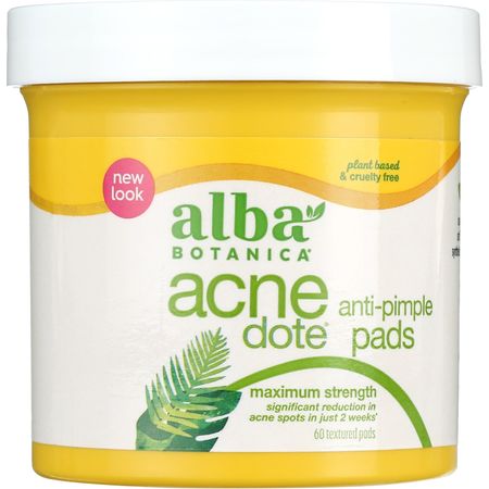 Alba Botanica Acnedote Maximum Strength Anti-Pimple Pads 60 count package for acne treatment