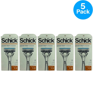 Schick Quattro Titanium Razor 1 Handle + 3 Cartridges 5 Pack New