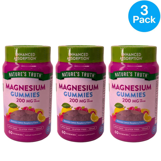 Nature's Truth Magnesium Gummies 200mg Lemon Raspberry 60 Count 3 Pack Bundle product image