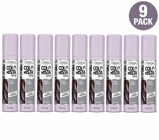 L'Oreal Paris Colorista Hair Makeup 1-Day Color Spray Silver 2.0 oz 9 Pack