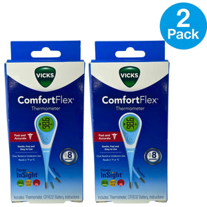 Vicks ComfortFlex Digital Thermometer Fast 8 Second Reading Color Coded 2 Pack