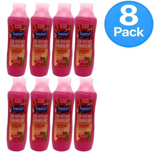 Suave Essentials Sun-Ripened Strawberry Energizing Shampoo 22.5oz bottles in bulk 8-pack box