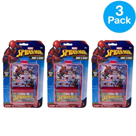 Marvel Spider-Man Pop 'N Pinball handheld game 3 pack by JA-RU - colorful pinball action toys