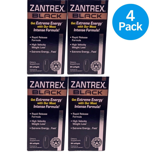 Zantrex Black High Velocity Weight Loss 84 Softgels 4 Pack bottle display