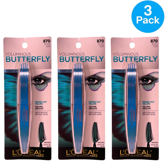 L'Oreal Voluminous Butterfly Waterproof Mascara 870 Black 0.21 oz 3 Pack