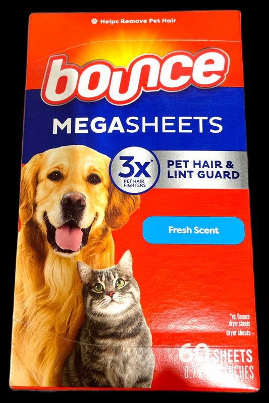 Bounce Pet Hair Lint Guard Mega Dryer Sheets 60ct Pack of 1 New