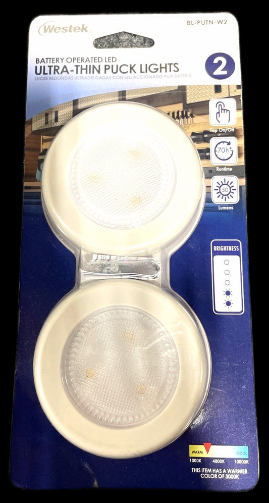 Westek Ultra Thin Wireless LED Puck Light Battery Operated Pack of 1 New