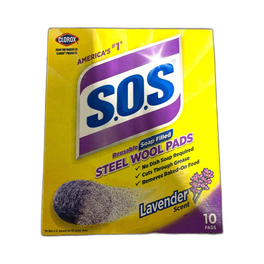 S.O.S Steel Wool Soap Pads Lavender 10ct Pack of 1 New