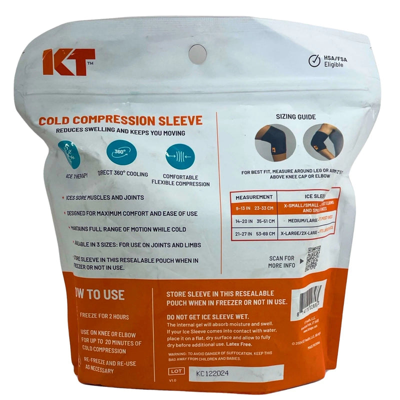 KT Health Ice Sleeve Cold Compression Knee Elbow XS-S New