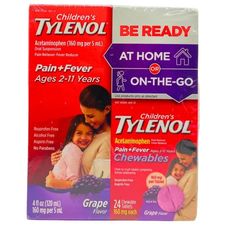 Children’s Tylenol Pain + Fever Grape Flavor Combo 4 fl oz + 24 Tabs EXP 02/2026 1