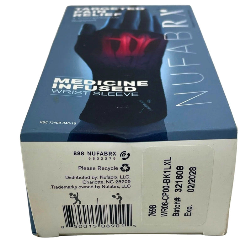 Nufabrx Targeted Pain Relief Medicine Infused Wrist Sleeve Capsaicin Black One
