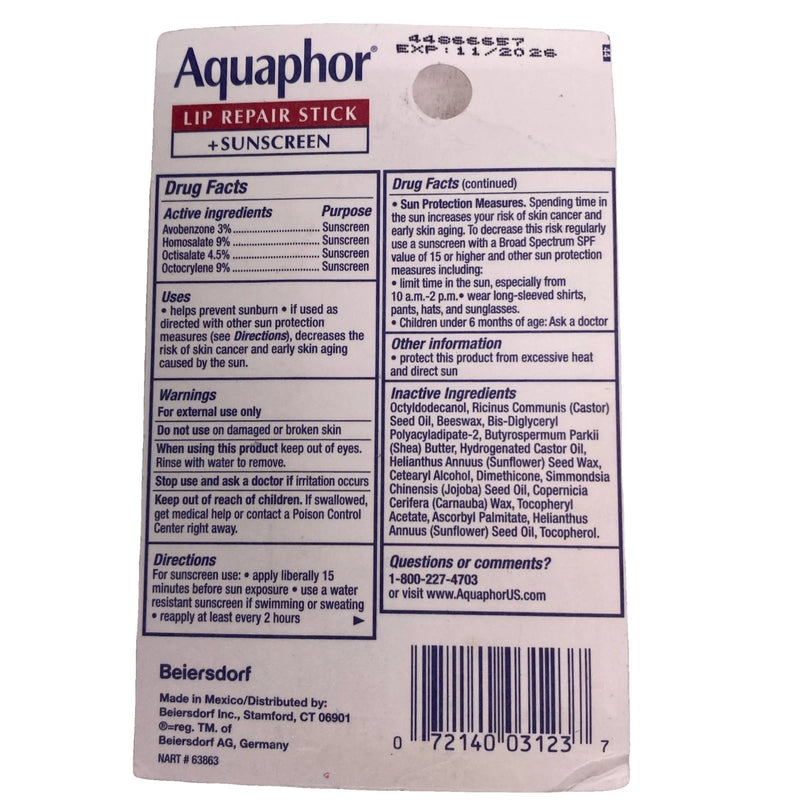 Aquaphor Lip Repair Stick SPF 30 0.17 Oz set 2 - 4 Pack New EXP 11/26