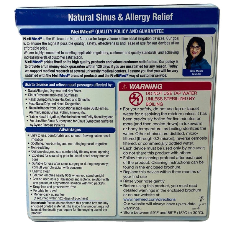 NeilMed Sinus Rinse Kit Bottle 60 Premixed Packets All Natural 2 Pack Exp 07/29