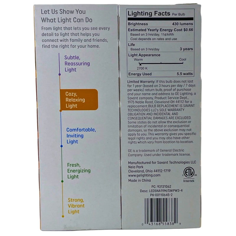 GE Soft White LED 40W Replacement A19 Light Bulbs 5.5W 430 Lumens 4 Bulbs 3 Pack