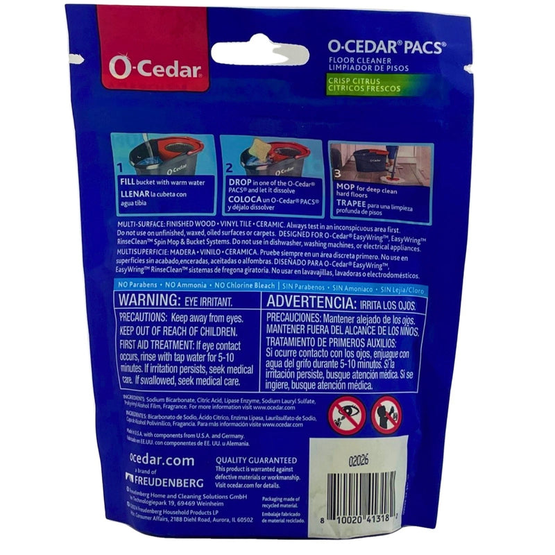 O-Cedar PACS Hardwood Floor Cleaner Pods Crisp Citrus 10 Count (4 Pack)