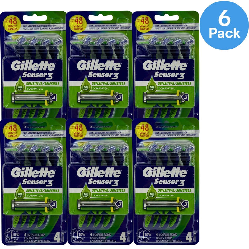 Gillette Sensor3 Sensitive Comfortgel Disposable Razors Aloe 4 Count (6 Pack)