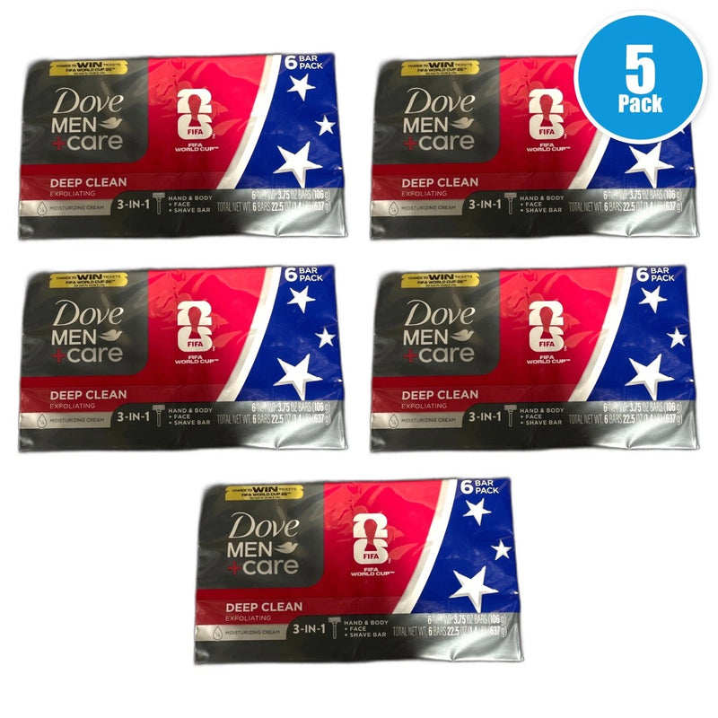 Dove Men+Care 6 Bar Pack Deep Clean Exfoliating 3.75oz Pack of 5 New