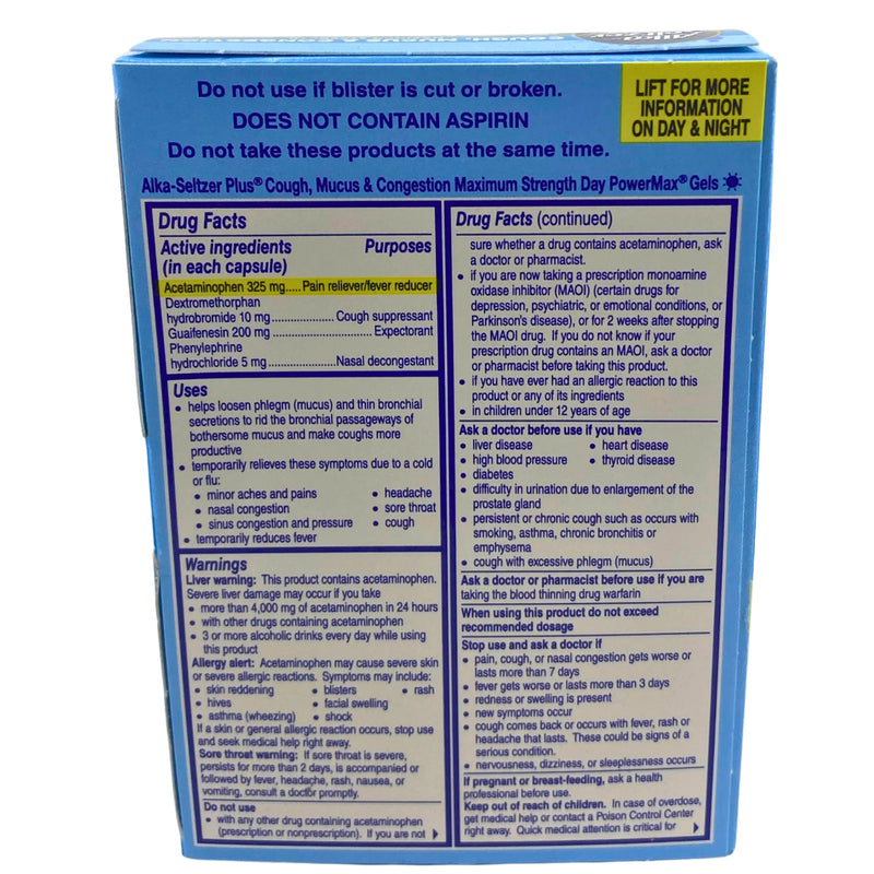 Alka-Seltzer Plus Cough Mucus & Congestion Day & Night PowerMax Gels 24 3 Pack
