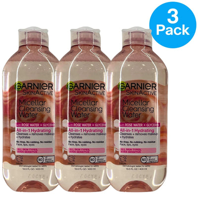 Garnier SkinActive Micellar Cleansing Water Rose Water Glycerin 13.5oz 3 Pack