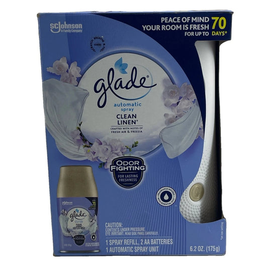 Glade Automatic Spray Clean Linen 6.2 oz Starter Kit 1 Pack New