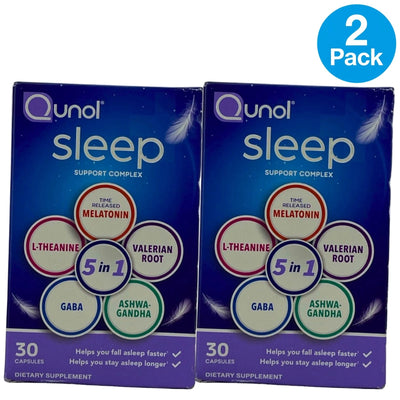 Qunol Sleep Support Complex 5 in 1 Melatonin L-Theanine 30 Capsules 2 Pack New