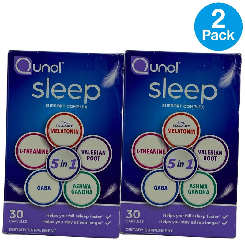 Qunol Sleep Support Complex 5 in 1 Melatonin L-Theanine 30 Capsules 2 Pack New