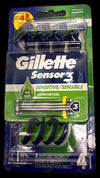 Gillette Sensor 3 Sensitive Men 3 Blade Razor 4ct Pack of 3 New