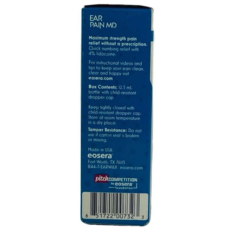 Eosera Ear Pain MD Relief Drops 4% Lidocaine Maximum Strength 0.42 OZ 4 Pack New