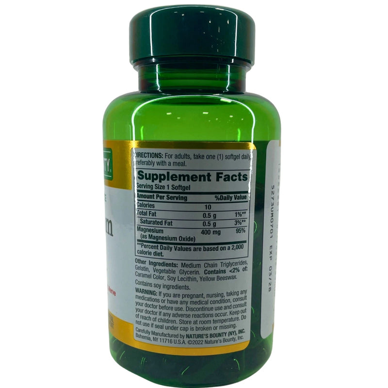 Nature's Bounty Magnesium 400 mg Whole Body Support Muscle Relaxation 75 Softgel