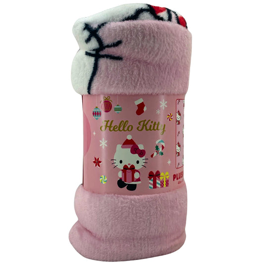 Hello Kitty Christmas Plush Throw Blanket Pink Holiday Presents Tree 45 in x 55