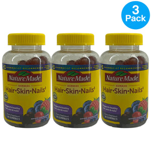 Nature Made Hair Skin and Nails Gummies Biotin 2500mcg Mixed Berry 90 Gum 3 Pack