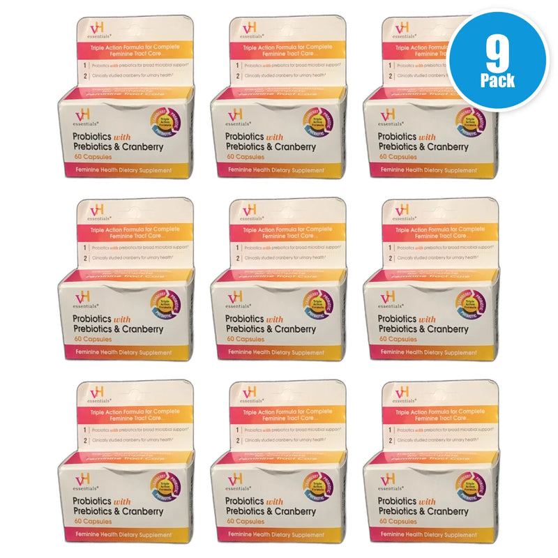 vH Essentials Probiotics For Women Cranberry Prebiotics Exp 02/27 Pack of 9 New