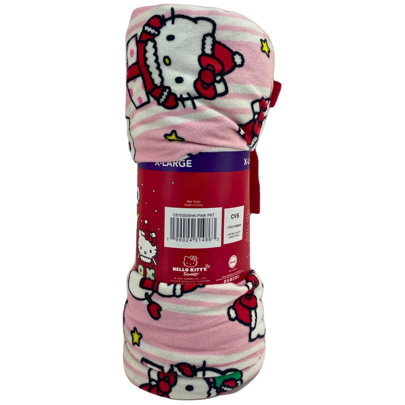 Hello Kitty Sanrio Ladies Sleep Pant Pink Stripe Holiday Christmas Fleece X-Larg