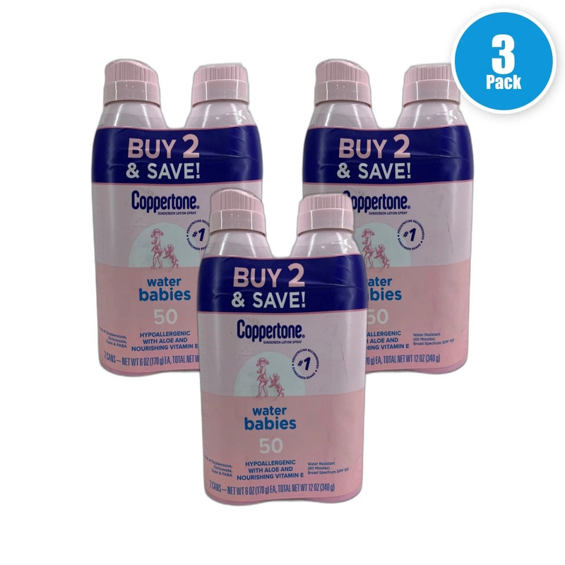 Coppertone WaterBabies Lotion Water 6 Total Exp 07/27 Pack of 3 New