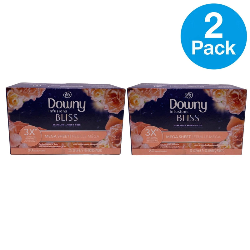 Downy Infusions Bliss Mega Dryer Sheets Sparkling Amber & Rose 2 Pack New
