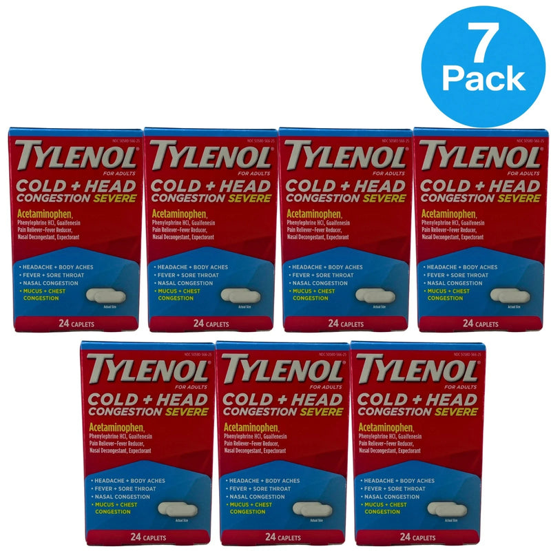 Tylenol Cold + Head Congestion Severe Caplets Acetaminophen 24 Ct Exp 11/26 7 P
