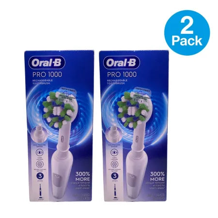 Oral-B Pro 1000 White Rechargeable Electric Toothbrush 2 Pack