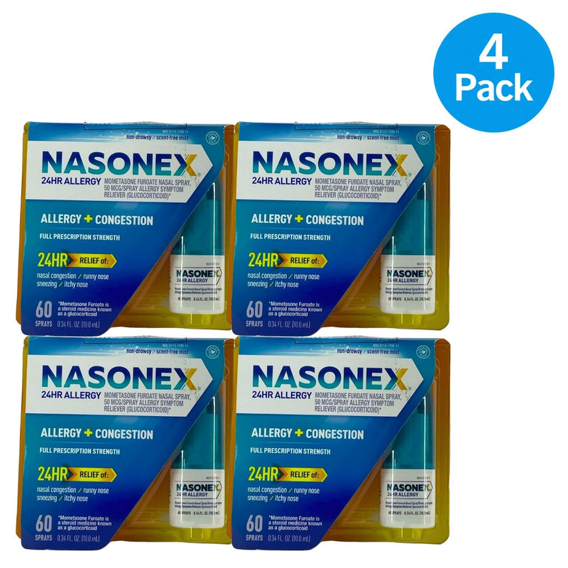 Nasonex 24HR Allergy Relief Nasal Spray 60 sprays 0.34oz bottle 4 pack box product image