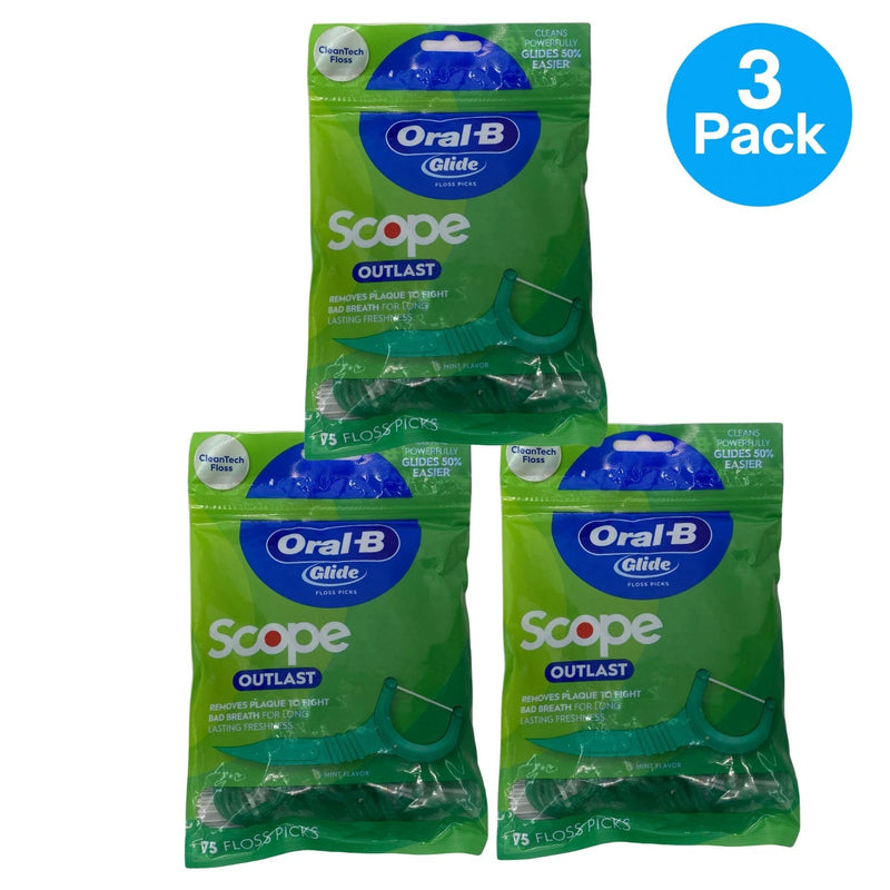 Oral-B Glide Scope Outlast Floss Picks 75 Ct 3 Pack New