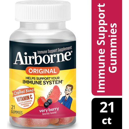 Airborne Very Berry Flavored Gummies, 21 count - 750mg of Vitamin C and Minerals & Herbs Immune Support (Packaging May Vary)