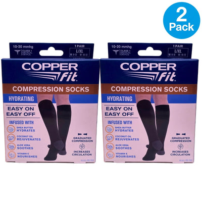 Copper Fit Energy Hydrating Compression Socks Infused L/XL Men Women 2 Pack New