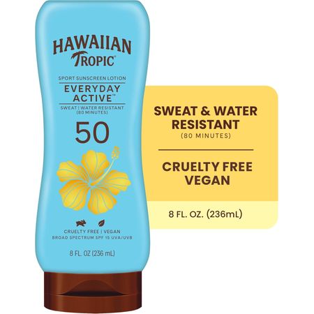 Hawaiian Tropic Everyday Active Sunscreen Lotion, 50 SPF, 8 fl oz, Water Resistant Adult Sunblock