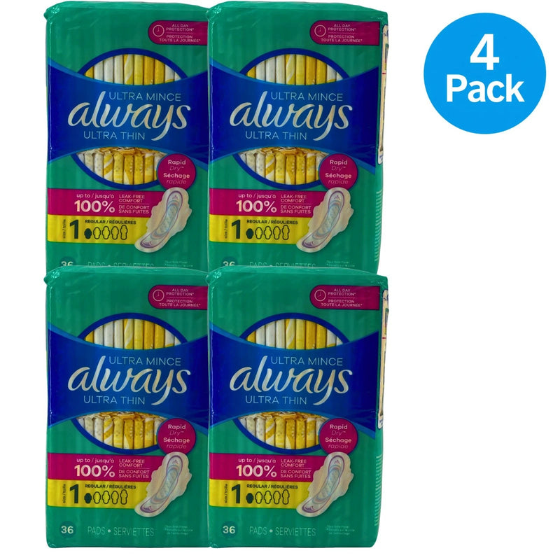 Always Ultra Thin Pads Size 1 Regular 36 Count 4 Pack product image